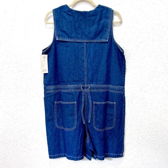 Denim Sleeveless collared button down romper Large - Picture 2 of 7